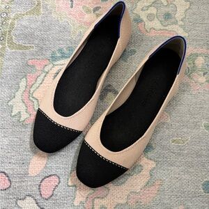 Viral Rothy’s Black and Rosewater square toe flat